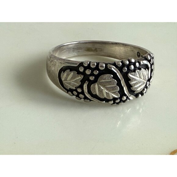 Vintage 90's WM Wheeler Mfg Black Hills Mens Oak Leaf Band Ring Sz 14.5 - Picture 7 of 8